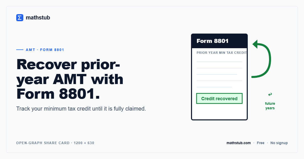 AMT Credit Recovery Calculator (Form 8801, 2025–2026) | Mathstub